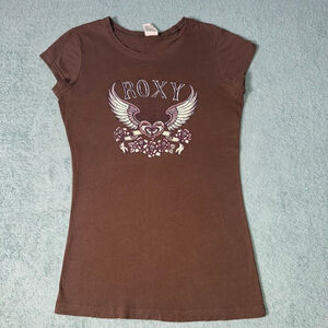 Vintage Y2K Roxy Printed Brown Pink Short Sleeve Tee L USA